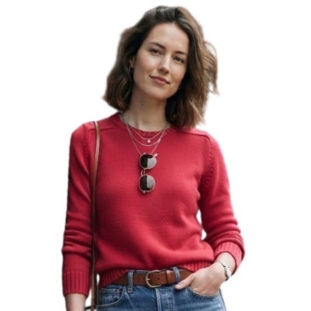 Lands End Sweater Red 100% Cotton Crew Neck Knit Preppy Classic Vintage Medium